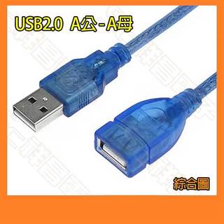【祥昌電子】USB 2.0 A公-A母 公母傳輸線 USB延長線 30cm 50cm 1M 1.5M 3M 5M 透明藍