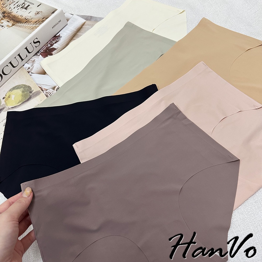 【HanVo】天天出貨 冰絲柔膚素色無痕內褲 桑蠶絲透氣涼感絲滑觸感 腰際束帶中腰 女內褲 女生內褲 A11-5876