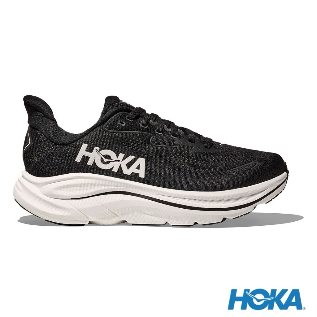 JR - HOKA 男 Clifton 10 寬楦 路跑鞋 黑白配