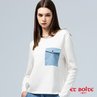 BLUE WAY ET BOiTE 箱子 - 女款 小香風拼接口袋結構長TEE(白)
