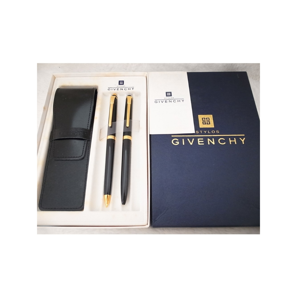 w258-006 法國 紀梵希 經典款黑桿金夾高級原子筆與高級0.5mm高級自動鉛筆（9.5成新、原廠盒裝)