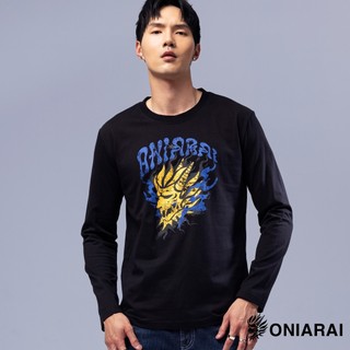 BLUE WAY 鬼洗 ONIARAI - 男款 潮流街頭火焰鬼頭薄長TEE(黑)