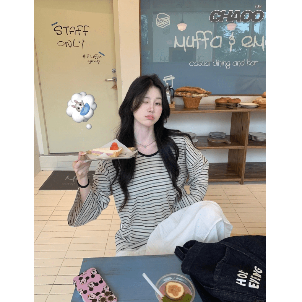 好品質推！ 長袖上衣 條紋上衣 黑白條紋上衣 寬鬆長袖 薄款上衣 褲子 休閒褲 卡其色褲子 運動長褲 日系套裝 秋冬新款