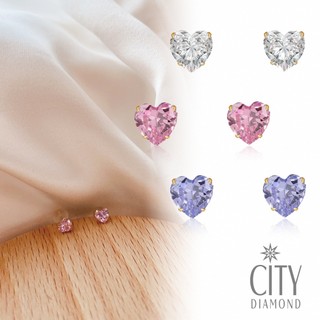【City Diamond 引雅】網路獨家 18K 日本晶鑽黃K金愛心耳環 -三色任選(東京Yuki系列)