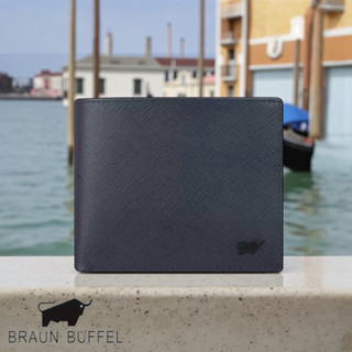 *【寧寧精品】台中30年老店 BRAUN BUFFEL 德國小金牛洛非諾系列 藍色短夾 BF347-316 男短夾區