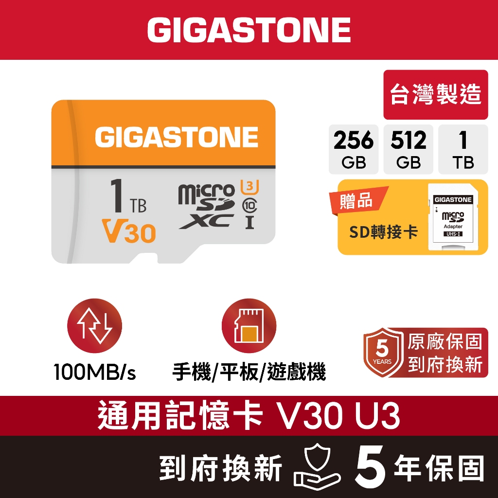 【GIGASTONE】通用記憶卡1T/512G/256G V30 U3｜台灣製造microSD/C10 U1/監視器