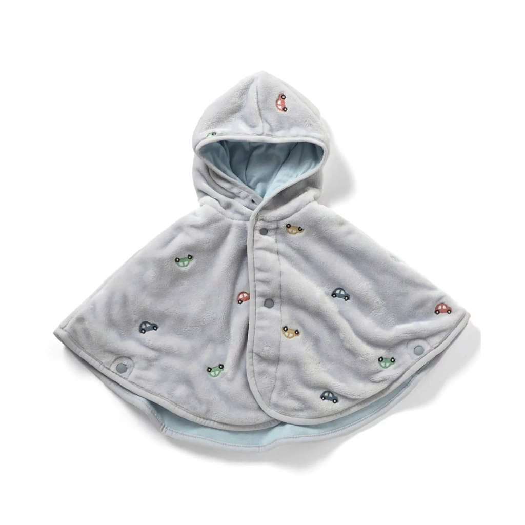日本 🇯🇵寶寶絨毛斗篷｜加厚保暖・連帽款・刺繡設計｜3款可選 熊熊／汽車／小花｜70-80／80-90cm