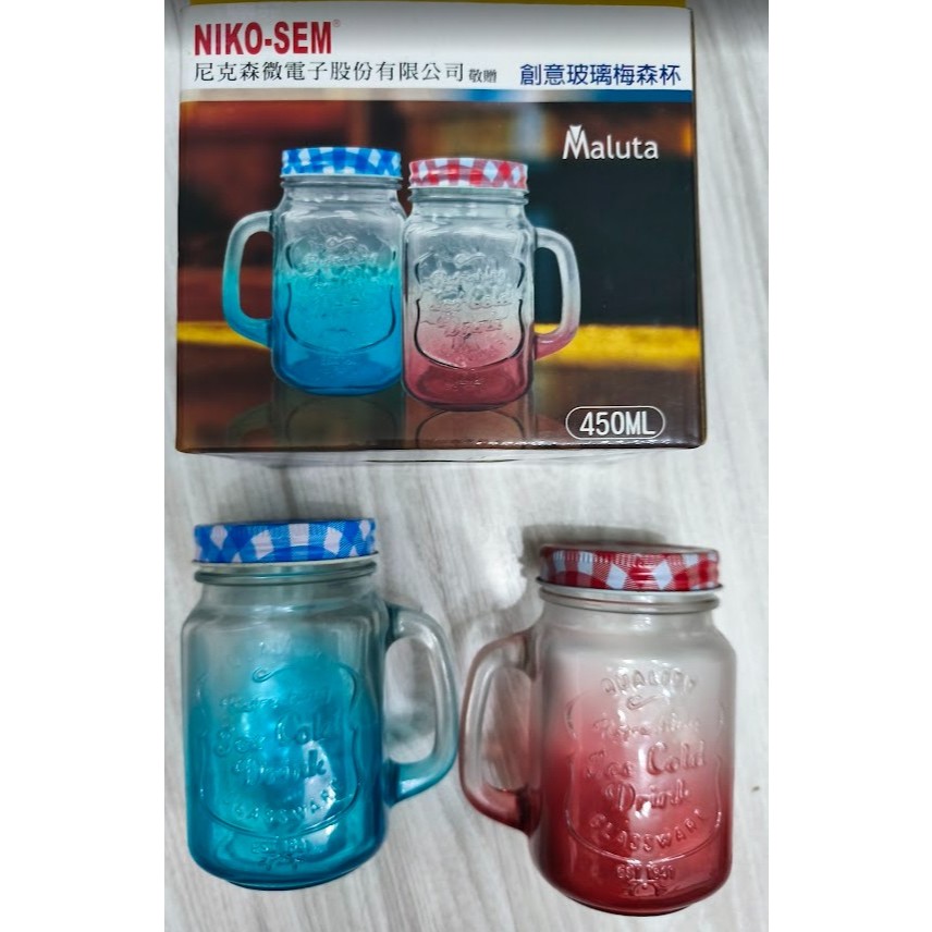 [瑕疵出清-蓋子瑕疵]Maluta 創意玻璃梅森杯 450ML*2 -尼可森紀念品