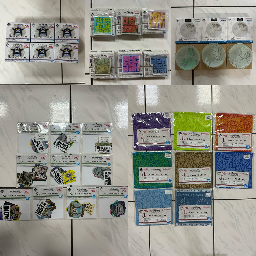 一番賞 jojo的奇妙冒險 星塵遠征軍-STAND RUSH!  I賞 磁鐵冰箱貼 J賞 方巾 K賞 貼紙組 H賞小公仔