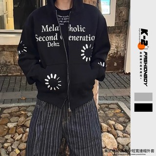 【K-2】美式休閒 讀取中 cleanfit boxy 寬短版外套 連帽外套 潮流外套 寬鬆 外套 Y2K【JW16】
