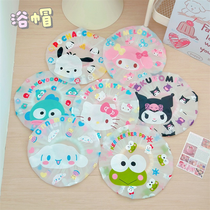 【超萌防水浴帽｜Hello Kitty／美樂蒂／酷洛米／大耳狗／大眼蛙／醜魚漢頓／帕恰狗】快速到貨