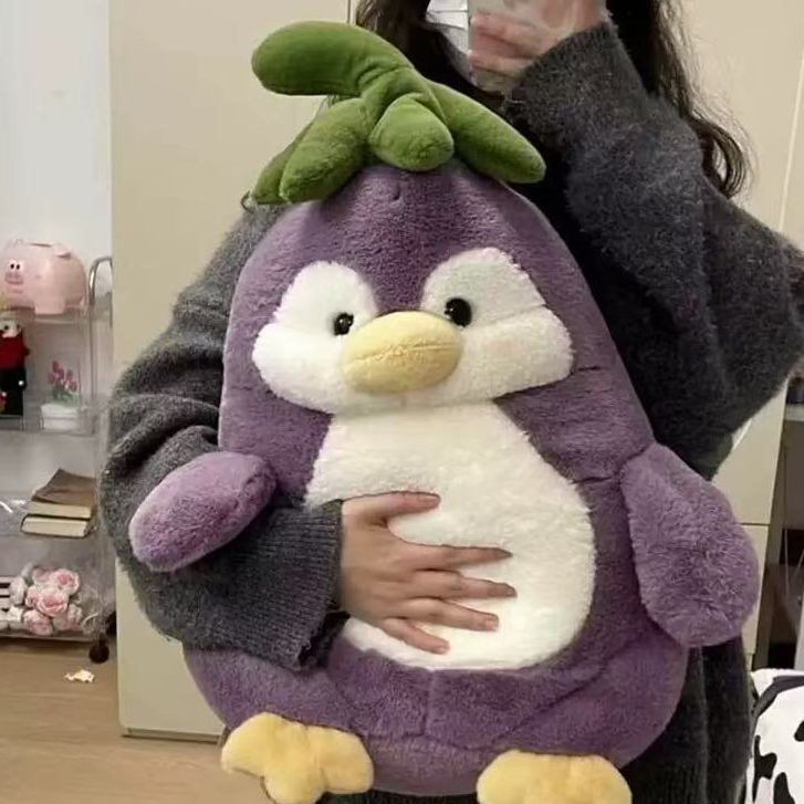 🌈兮奈の喵喵胖胖茄子企鵝毛絨玩具茄鵝玩偶公仔女生睡覺抱枕生日禮物送女友 搞怪娃娃 可愛娃娃 交換禮物 生日禮物 可愛抱