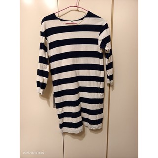 二手衣 Uniqlo 黑白條紋 長袖洋裝 S