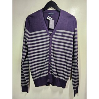 〔全新〕HANG TEN 專櫃品牌 紫灰條紋刺繡V領開襟衫 長袖上衣 長袖T恤 長版上衣 長T 外套 罩衫 夾克 女裝