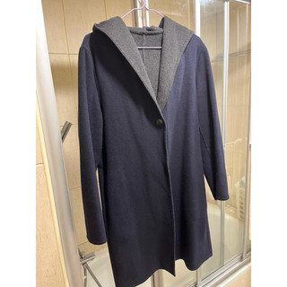 Uniqlo 雙面織紋連帽大衣 羊毛 M號