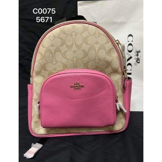 COACH 淺卡其螢光粉 pvc 中型後背包 5671型. 整體99新C0075