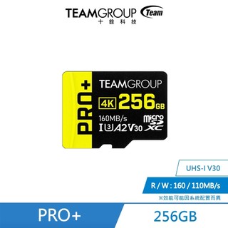 十銓TEAM-PRO+ Micro SDXC UHS-I U3 A2 V30 黑黃 記憶卡 【256 GB】