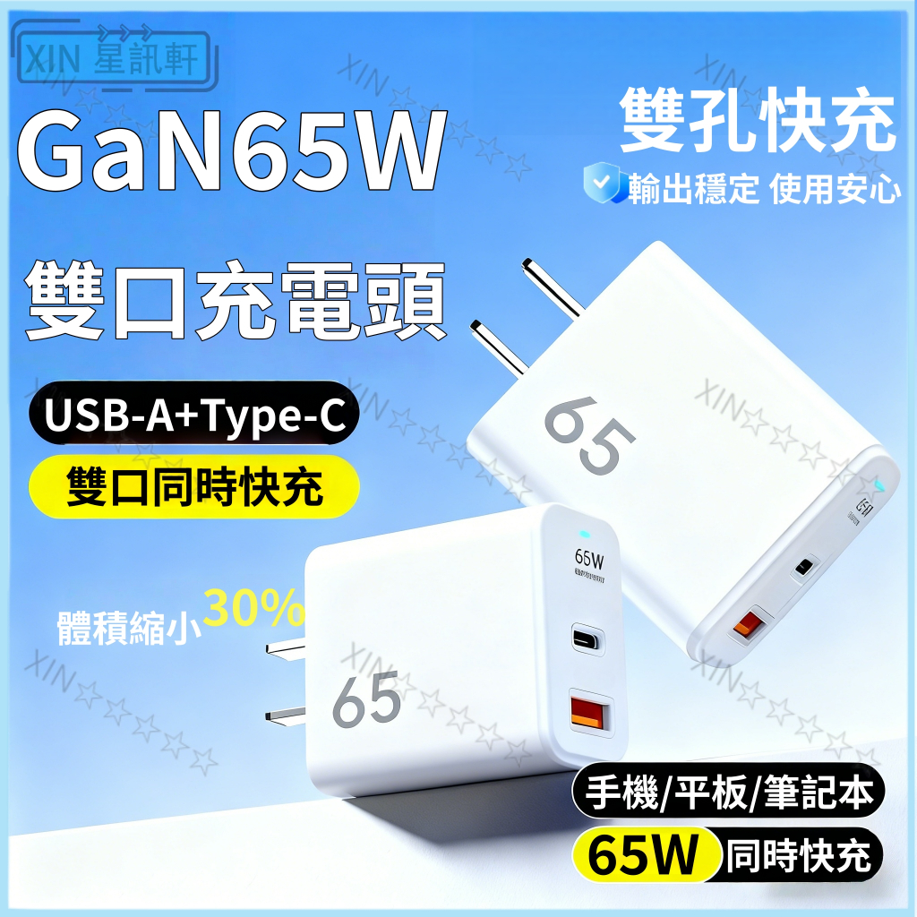 充電頭 快充頭 氮化鎵充電器 PD快充頭 65W 雙孔快充 65W充電器 1A+2C  65w充電頭快充 65w快充頭
