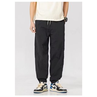 清倉特價 黑色XL休閒長褲 日系簡約純色長褲 鬆緊腰運動褲 束褲腳百搭滑板褲 ins潮牌速乾褲 結構設計感港風長褲