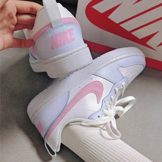 S.G NIKE COURT BOROUGH LOW ESS+ GS IQ2725-101 藍粉 絨毛勾勾 大童鞋 女