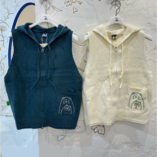a la sha 【全新、藍綠M/米白M】大小Q咪針織🧶連帽背心/外套