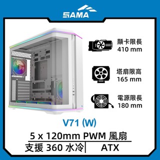 SAMA 先馬V71(W)/白/ATX/曲面玻璃/支援背插ATX/顯卡長41/CPU高16.5/電腦機殼/崇時電腦