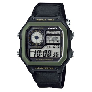 【CASIO 卡西歐】10年電力世界地圖方形電子錶AE-1200WHB-1B 42.1mm 現代鐘錶