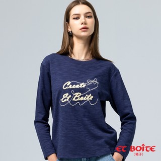 BLUE WAY ET BOiTE 箱子 - 女款 竹節棉字母牙刷繡長TEE(丈青)