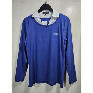 〔全新微暇降價〕HANG TEN 專櫃品牌 深藍刺繡小編長袖上衣 假兩件上衣 長袖T恤 有領 襯衫 女裝 女 穿搭