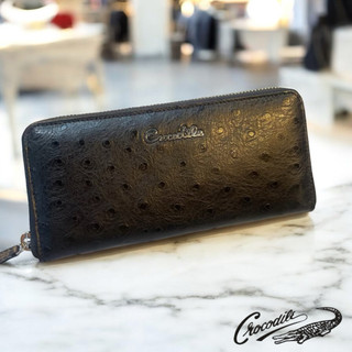 【寧寧精品】台中35年老店 Crocodile 保證手工製作*每款僅有一個 100%小牛皮壓駝鳥皮紋長夾 6064