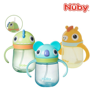 【Nuby】動物系列滑蓋水杯(滾珠吸管)240ml｜PP材質 360度滾珠 把手
