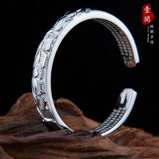 壹間銀飾店 ｜ 精工 ／ 純銀999.9 手作 ／ 蓮花 手環 光面 心經 手鐲