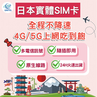 【優一電訊】日本 SIM卡 上網絡卡 網絡卡 不降速喫到飽 即插即用 東京 大阪 沖繩 北海道 旅遊 自由行推薦 熱點分享