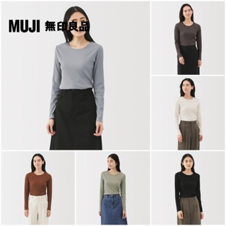 【MUJI 無印良品】女柔滑螺紋圓領長袖T恤