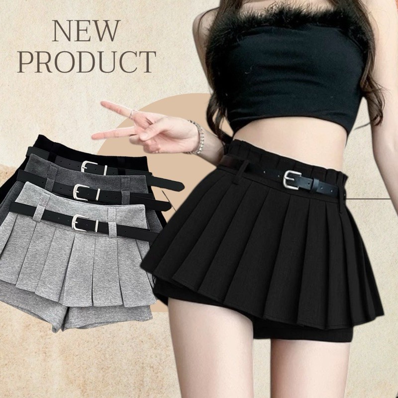 ❥韓版皮帶百褶裙〔3色〕❥秋冬女裝新款 韓版INS韓系女裝 百褶裙 A字裙 蛋糕裙 皮帶 裤裙 裙子 短裙 迷你裙 秋裝