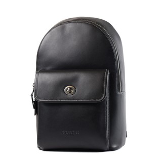 COACH 男款 小牛皮前旋鈕置物拉鍊單肩背胸包-黑色【美國正品現貨】