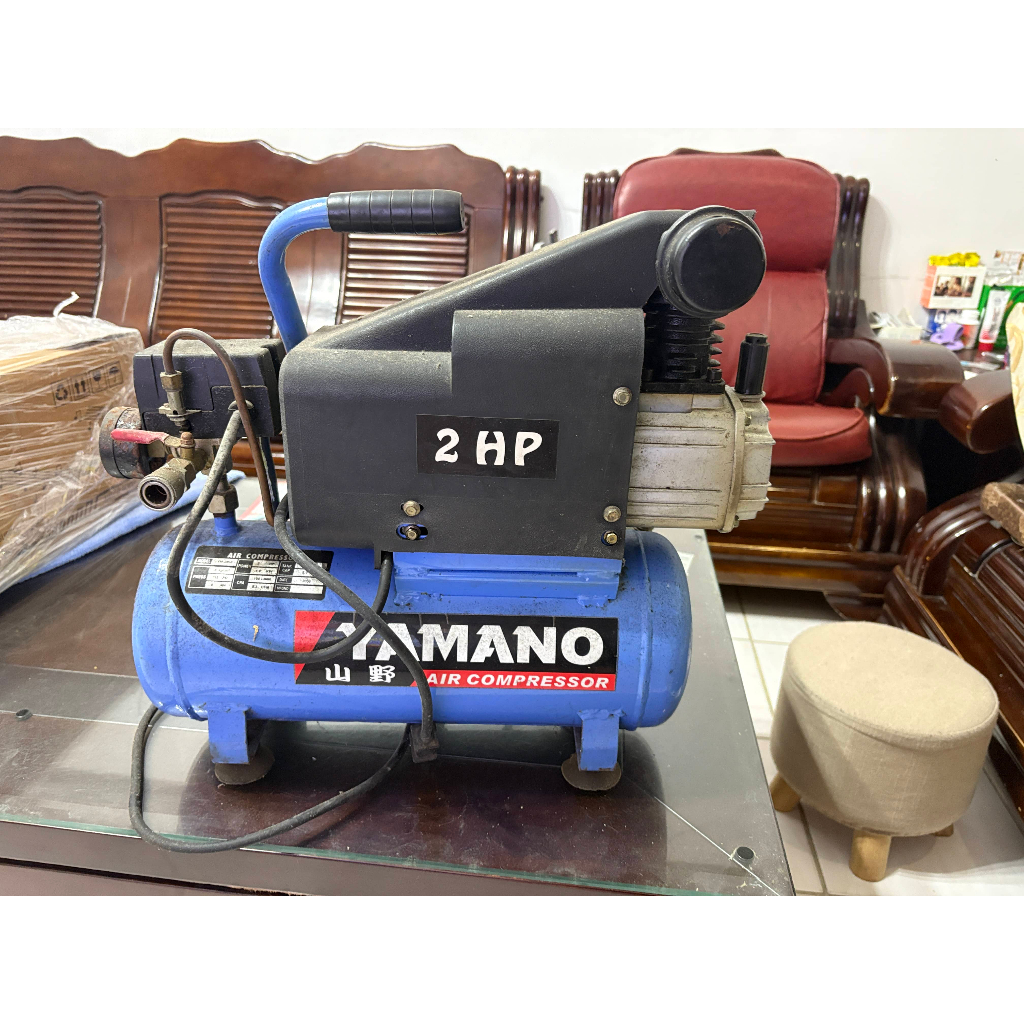 二手  YAMANO 山野 YM-2008 2HP/8L 打氣機 空壓機 空氣壓縮機 附10米風管 小型風槍頭