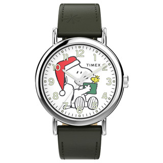 【TIMEX】天美時 x Peanuts Weekender 40 毫米 史努比聖誕 皮革腕錶綠 TXTW2Y12400