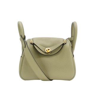Hermes 展示品 Mini Lindy 牛皮轉釦手提兩用包-19cm(8Q馬爾法米色)