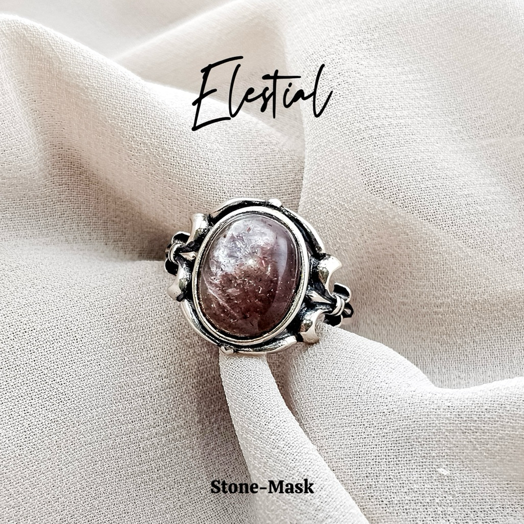 石鬼面🔅天然 貓眼 星輝骨幹 骨幹 蛋型 水晶 復古 純銀戒 Elt-11