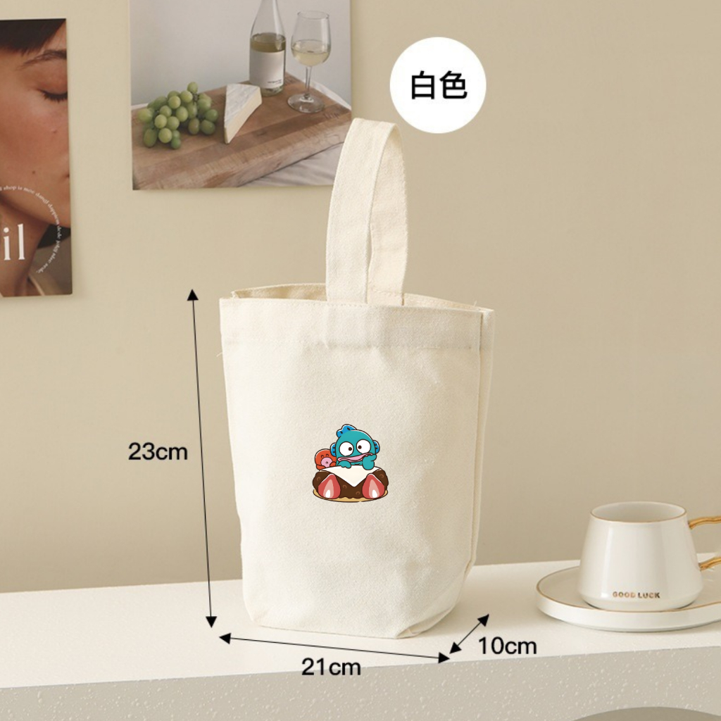 【PUPU】醜魚漢頓環保小提袋  冰霸杯提袋 水壺袋 人魚漢頓帆布袋兩杯袋 情侶提袋 可愛半人魚保溫杯袋 隨行杯袋