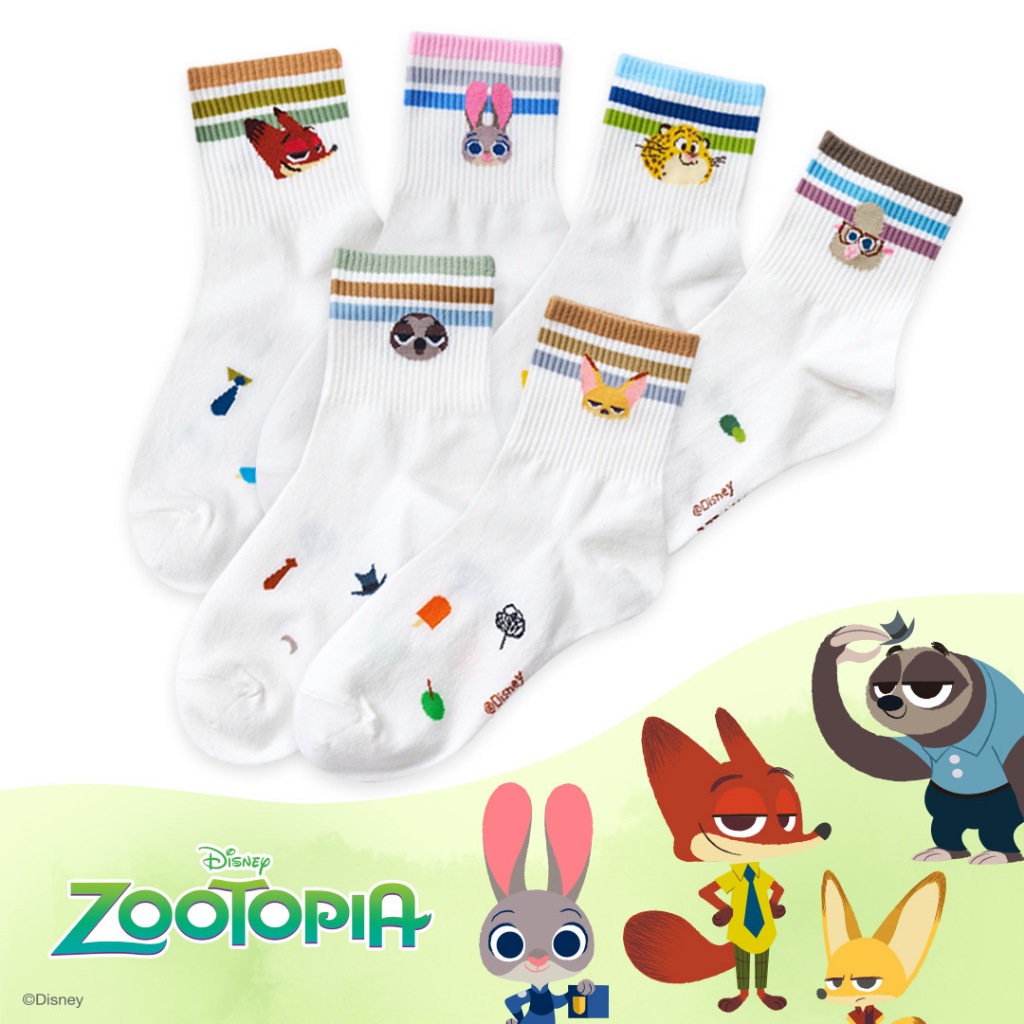 Disney 迪士尼 動物方城市中筒襪 女長襪 茱蒂 尼克 ZOOTOPIA【ONEDER 旺達棉品】ZT-A301