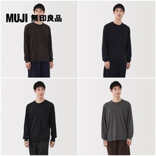 【MUJI 無印良品】男羊毛混天竺圓領長袖T恤