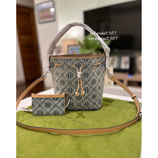 TORY BURCH /TB Monogram 子母水桶包 子母帆布水桶包 牛皮水桶包 手提包 斜背包 側背包