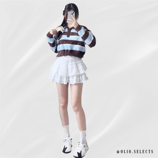 olio.selects/可可牛奶條紋毛絨短版上衣