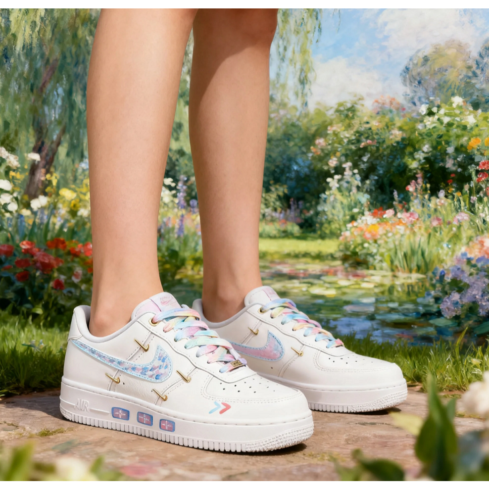 🔥革調 Nike Air Force 1 莫奈印象 四金鉤客製鞋 潮流百搭 時尚 板鞋 休閒鞋 運動鞋 男女同款