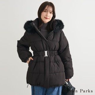 Green Parks 蓬鬆纖維鋪棉腰帶抽繩連帽大衣(06001015300)