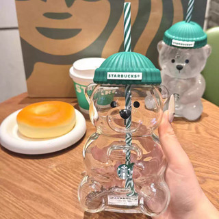🐻WBP免運💚 新款2025星巴克Starbuck水杯咖啡杯 北美綠色小熊 韓國可愛小熊冷飲玻璃杯 便攜容量馬克杯