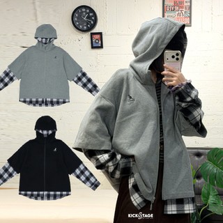 KANGOL JACKET 黑 灰 格紋 印花 英國 袋鼠 中性 假兩件 長袖 帽T 外套 男女款【64551422】
