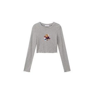 全新｜AIR SPACE LADY 【DINOTAENG】印花圓領長袖木耳邊內刷毛短版TEE(淺灰) 女裝 現貨
